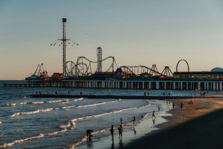 View of Galveston beach & boardwalk